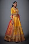 RI.Ritu Kumar_Yellow Polyester Dupion V Neck Floral Print Bridal Lehenga Set _Online_at_Aza_Fashions