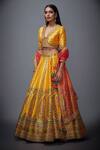 Buy_RI.Ritu Kumar_Yellow Polyester Dupion V Neck Floral Print Bridal Lehenga Set _Online_at_Aza_Fashions