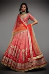 RI.Ritu Kumar_Red Polyester Dupion U Neck Embroidered Bridal Lehenga Set _Online_at_Aza_Fashions