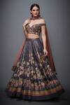 Buy_RI.Ritu Kumar_Black Poly Dupion V Neck Floral Print Lehenga Set _at_Aza_Fashions