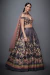 RI.Ritu Kumar_Black Poly Dupion V Neck Floral Print Lehenga Set _Online_at_Aza_Fashions