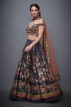 Buy_RI.Ritu Kumar_Black Poly Dupion V Neck Floral Print Lehenga Set _Online_at_Aza_Fashions