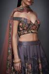 RI.Ritu Kumar_Black Poly Dupion V Neck Floral Print Lehenga Set _at_Aza_Fashions