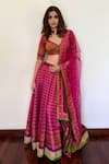 Buy_RI.Ritu Kumar_Pink Poly Dupion Leaf Neck Striped Lehenga Set_at_Aza_Fashions