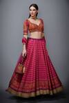 Buy_RI.Ritu Kumar_Pink Poly Dupion Leaf Neck Striped Lehenga Set_Online_at_Aza_Fashions