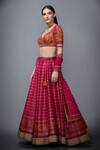 Shop_RI.Ritu Kumar_Pink Poly Dupion Leaf Neck Striped Lehenga Set_Online_at_Aza_Fashions