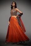 Buy_RI.Ritu Kumar_Orange Rayon Crepe Halter Neck Embroidered Lehenga Set _Online_at_Aza_Fashions