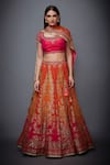 Shop_RI.Ritu Kumar_Orange Silk Chinon Square Neck Embroidered Lehenga Set _Online_at_Aza_Fashions