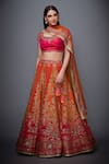 Buy_RI.Ritu Kumar_Orange Silk Chinon Square Neck Embroidered Lehenga Set _at_Aza_Fashions