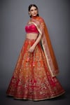 RI.Ritu Kumar_Orange Silk Chinon Square Neck Embroidered Lehenga Set _Online_at_Aza_Fashions