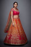 Buy_RI.Ritu Kumar_Orange Silk Chinon Square Neck Embroidered Lehenga Set _Online_at_Aza_Fashions