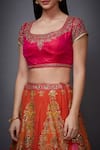 RI.Ritu Kumar_Orange Silk Chinon Square Neck Embroidered Lehenga Set _at_Aza_Fashions