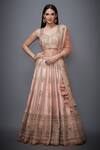 Buy_RI.Ritu Kumar_Peach Silk Dupion Leaf Neck Embroidered Bridal Lehenga Set _at_Aza_Fashions