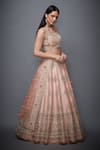 RI.Ritu Kumar_Peach Silk Dupion Leaf Neck Embroidered Bridal Lehenga Set _Online_at_Aza_Fashions