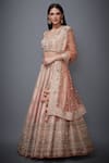 Buy_RI.Ritu Kumar_Peach Silk Dupion Leaf Neck Embroidered Bridal Lehenga Set _Online_at_Aza_Fashions