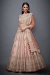 Shop_RI.Ritu Kumar_Peach Silk Dupion Leaf Neck Embroidered Bridal Lehenga Set _Online_at_Aza_Fashions