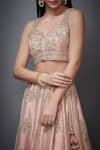 RI.Ritu Kumar_Peach Silk Dupion Leaf Neck Embroidered Bridal Lehenga Set _at_Aza_Fashions