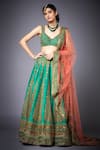 Buy_RI.Ritu Kumar_Green Silk Dupion V Neck Floral Embroidered Bridal Lehenga Set _at_Aza_Fashions