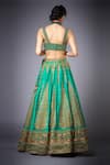 Shop_RI.Ritu Kumar_Green Silk Dupion V Neck Floral Embroidered Bridal Lehenga Set _at_Aza_Fashions