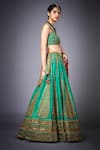 RI.Ritu Kumar_Green Silk Dupion V Neck Floral Embroidered Bridal Lehenga Set _Online_at_Aza_Fashions