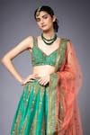Shop_RI.Ritu Kumar_Green Silk Dupion V Neck Floral Embroidered Bridal Lehenga Set _Online_at_Aza_Fashions