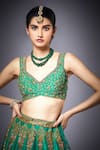 RI.Ritu Kumar_Green Silk Dupion V Neck Floral Embroidered Bridal Lehenga Set _at_Aza_Fashions