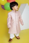 Shop_LITTLE BOYS CLOSET_Pink Silk Embroidery Thread And Sequin Sherwani Pyjama Set _at_Aza_Fashions