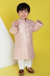 LITTLE BOYS CLOSET_Pink Silk Embroidery Thread And Sequin Sherwani Pyjama Set _Online_at_Aza_Fashions