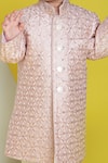 Shop_LITTLE BOYS CLOSET_Pink Silk Embroidery Thread And Sequin Sherwani Pyjama Set _Online_at_Aza_Fashions