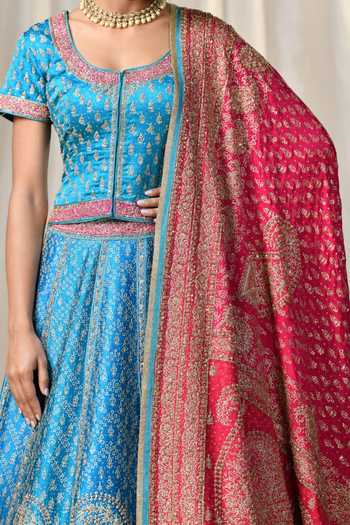 Shop_RI.Ritu Kumar_Blue Round Silk Bridal Lehenga Set _Online_at_Aza_Fashions