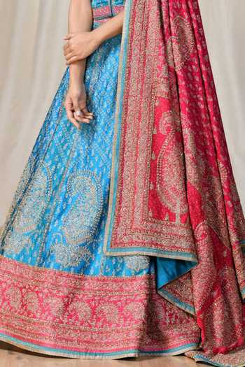 RI.Ritu Kumar_Blue Round Silk Bridal Lehenga Set _at_Aza_Fashions
