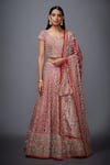 Buy_RI.Ritu Kumar_Pink Silk Satin Leaf Neck Embroidered Bridal Lehenga Set _Online_at_Aza_Fashions