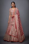 Buy_RI.Ritu Kumar_Pink Silk Satin Leaf Neck Embroidered Bridal Lehenga Set _at_Aza_Fashions