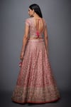 Shop_RI.Ritu Kumar_Pink Silk Satin Leaf Neck Embroidered Bridal Lehenga Set _at_Aza_Fashions