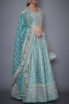 Buy_RI.Ritu Kumar_Blue Silk Satin Sweetheart Neck Bridal Lehenga Set _at_Aza_Fashions