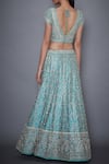 Shop_RI.Ritu Kumar_Blue Silk Satin Sweetheart Neck Bridal Lehenga Set _at_Aza_Fashions