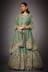Buy_RI.Ritu Kumar_Green Silk Satin Round Embroidered Bridal Lehenga Set _at_Aza_Fashions