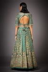 Shop_RI.Ritu Kumar_Green Silk Satin Round Embroidered Bridal Lehenga Set _at_Aza_Fashions