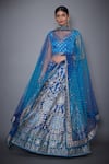 Buy_RI.Ritu Kumar_Blue Silk Satin Sweetheart Neck Embroidered Bridal Lehenga Set _at_Aza_Fashions