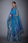 RI.Ritu Kumar_Blue Silk Satin Sweetheart Neck Embroidered Bridal Lehenga Set _Online_at_Aza_Fashions