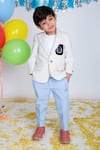 Buy_LITTLE BOYS CLOSET_White Suiting Print Stripes Blazer With Pants _at_Aza_Fashions