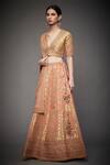 Buy_RI.Ritu Kumar_Gold V Neck Silk Bridal Lehenga Set _Online_at_Aza_Fashions