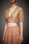 Shop_RI.Ritu Kumar_Gold V Neck Silk Bridal Lehenga Set _Online_at_Aza_Fashions