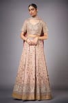Buy_RI.Ritu Kumar_Pink V Neck Silk Embroidered Bridal Lehenga Set _at_Aza_Fashions