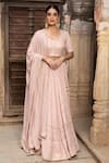 Buy_Kritika Dawar_Pink Georgette, Lining Shantoon Chikankari, Mukaish V Neck Bridal Lehenga Set _at_Aza_Fashions