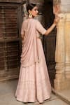Shop_Kritika Dawar_Pink Georgette, Lining Shantoon Chikankari, Mukaish V Neck Bridal Lehenga Set _at_Aza_Fashions
