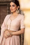 Shop_Kritika Dawar_Pink Georgette, Lining Shantoon Chikankari, Mukaish V Neck Bridal Lehenga Set _Online_at_Aza_Fashions