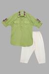 Buy_Little Brats_Green Handloom Cotton, Rayon Applique Pathani Set _at_Aza_Fashions