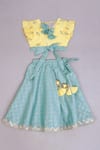 Shop_Little Brats_Blue Kota Doria, Cotton Embroidery, Tassels Top With Lehenga _at_Aza_Fashions