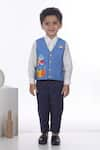 Buy_Little Brats_Blue Cotton Embroidery Baby Shark Waistcoat Pant Set _at_Aza_Fashions